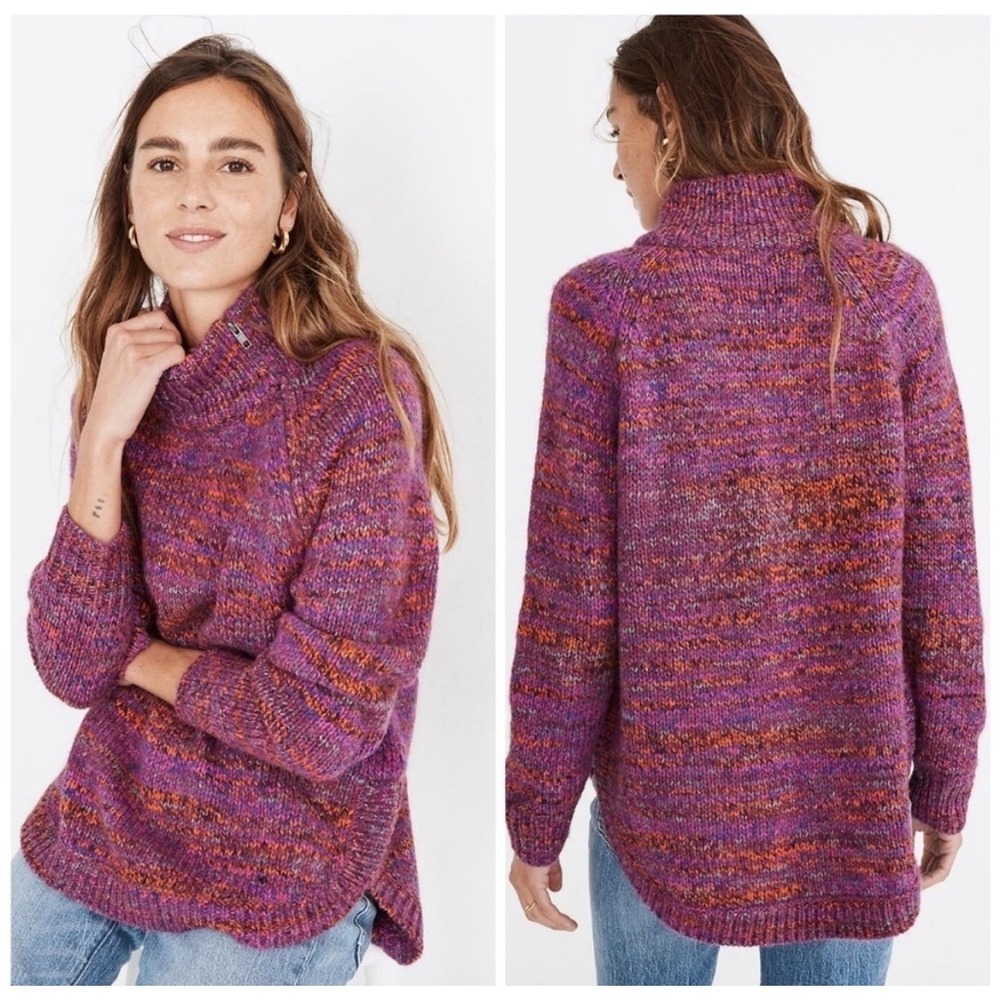 Madewell Space Dye Asymmetrical Zip Turtleneck Sweater Multicolor‎ Wool Alpaca M